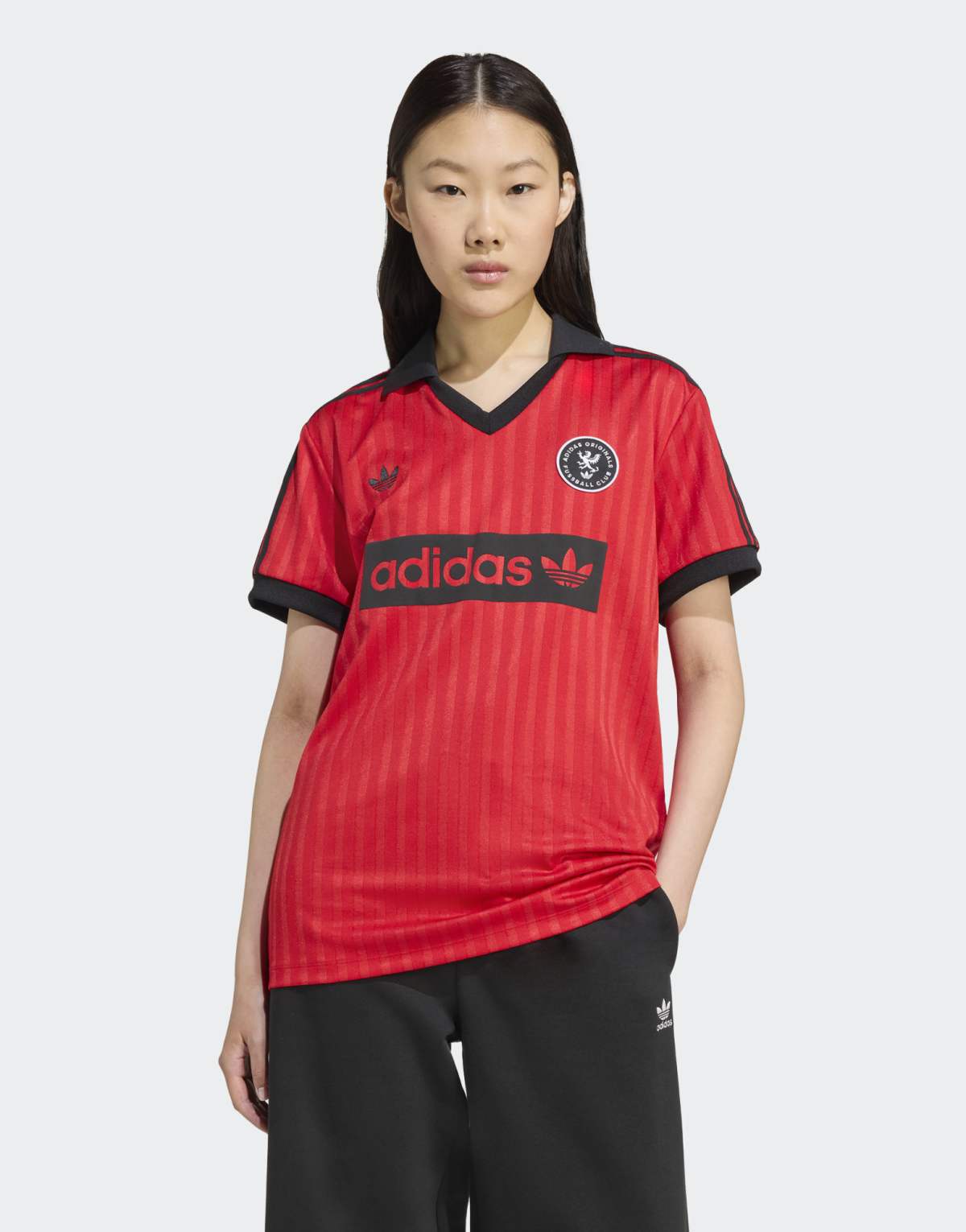 adidas Originals Graphic football-inspired jersey in better scarlet