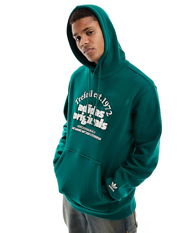 adidas Originals - graphic hoodie in green and off white