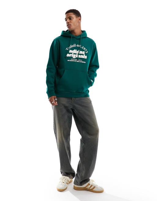 Adidas blue & green store off court trefoil pullover hoodie