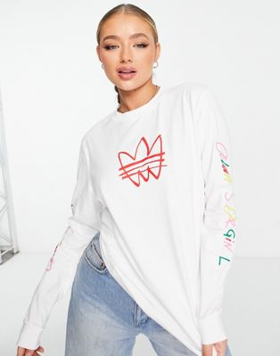 adidas Originals graphic long sleeve t-shirt in white