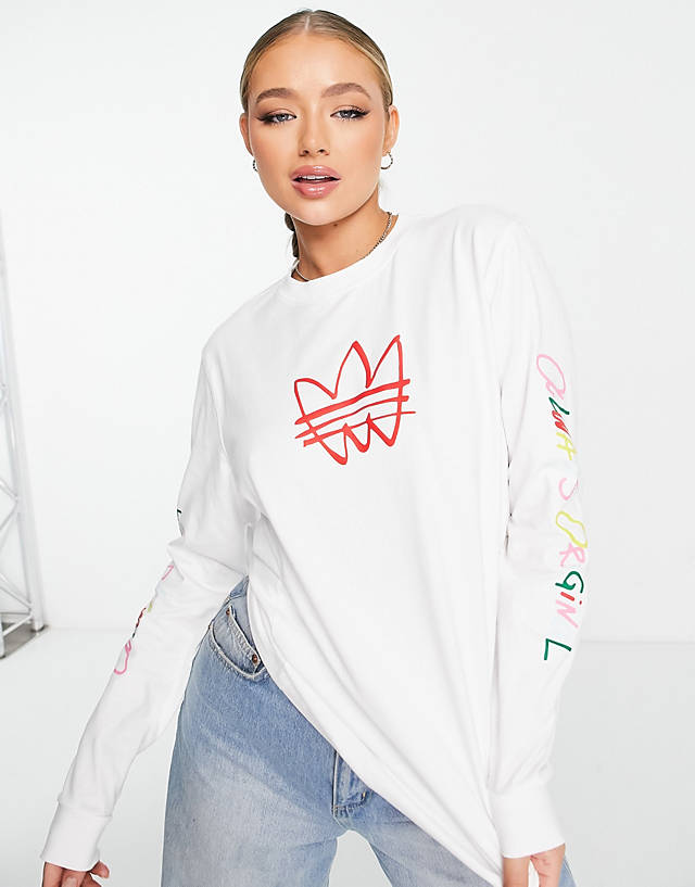 adidas Originals - graphic long sleeve t-shirt in white