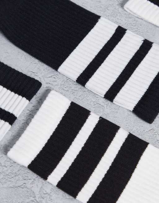 adidas Originals Graphics 2 pack three stripe crew socks in black and white, 4 of 4