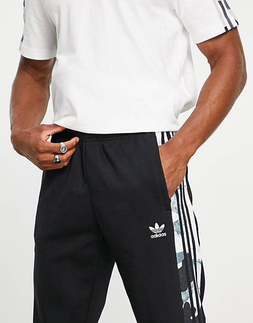 adidas Originals Graphics camo three stripe sweatpants in black | ASOS