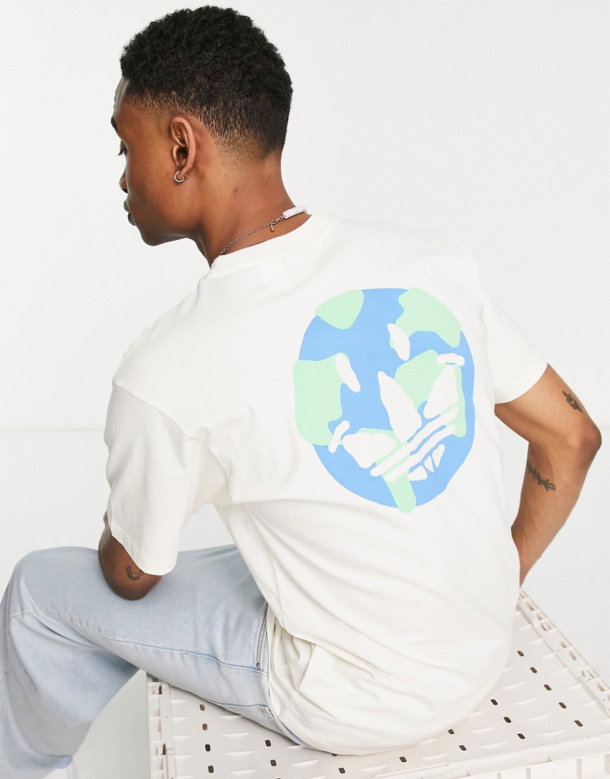 adidas Originals Graphics happy earth t-shirt in non dye with back print-White
