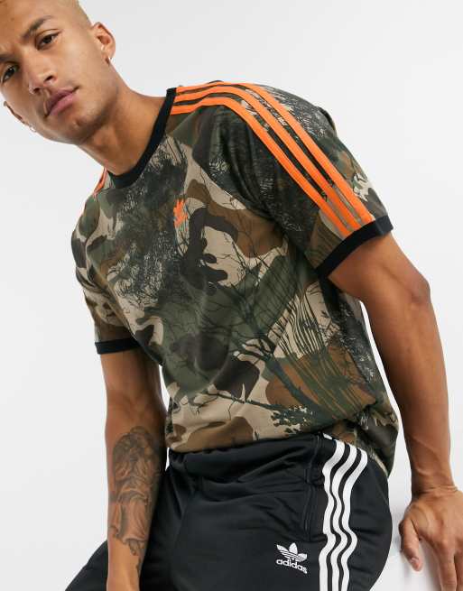 adidas Originals Graphics three stripe t shirt with all over camo print