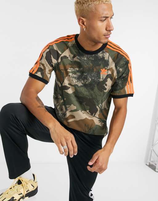 adidas Originals Graphics three stripe t shirt with all over camo