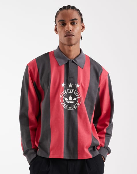 adidas Originals grapic polo in red and black stripe - view 1