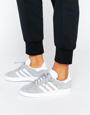 adidas originals gray and white gazelle sneakers