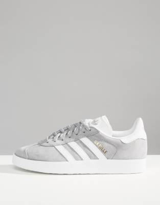 adidas originals gray and white gazelle sneakers