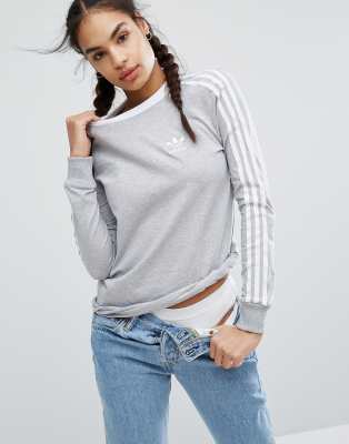 adidas grey three stripe sweatshirt