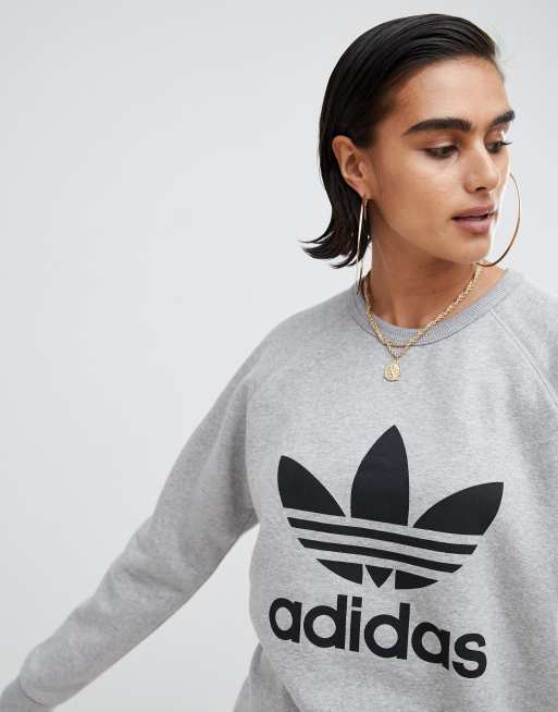 Adidas Originals gray trefoil boyfriend sweatshirt