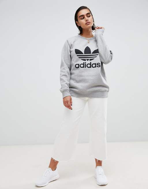 Adidas Originals gray trefoil boyfriend sweatshirt