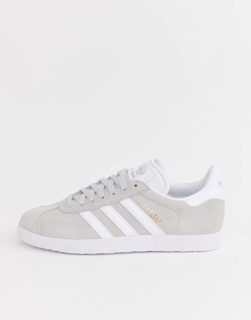 Adidas originals grey and 2025 white gazelle trainers womens