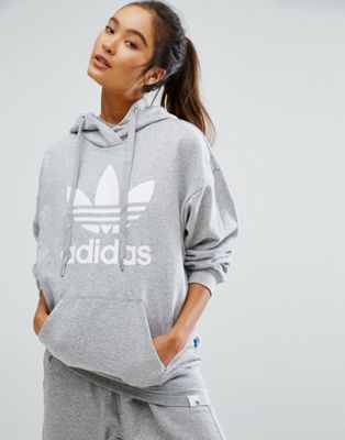 adidas originals trefoil hoodie grey