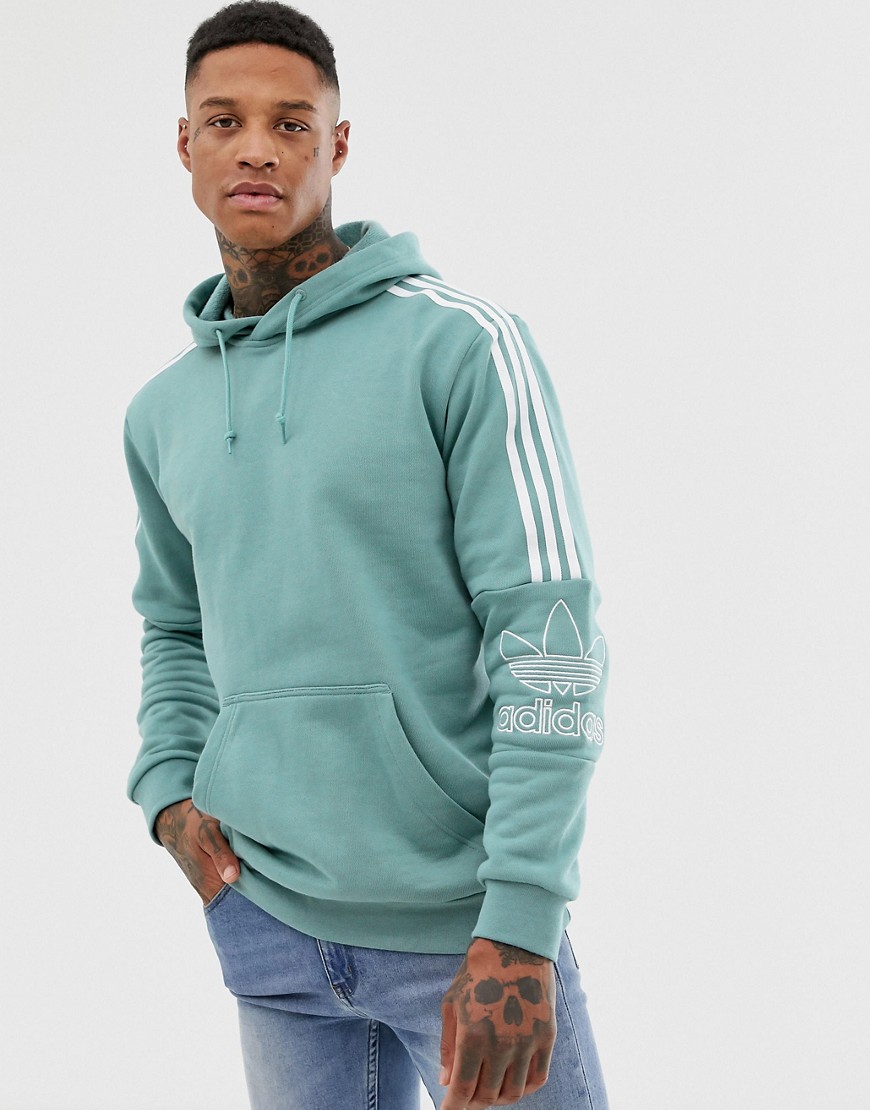 Adidas Originals – Grön huvtröja med 3 ränder på axlarna