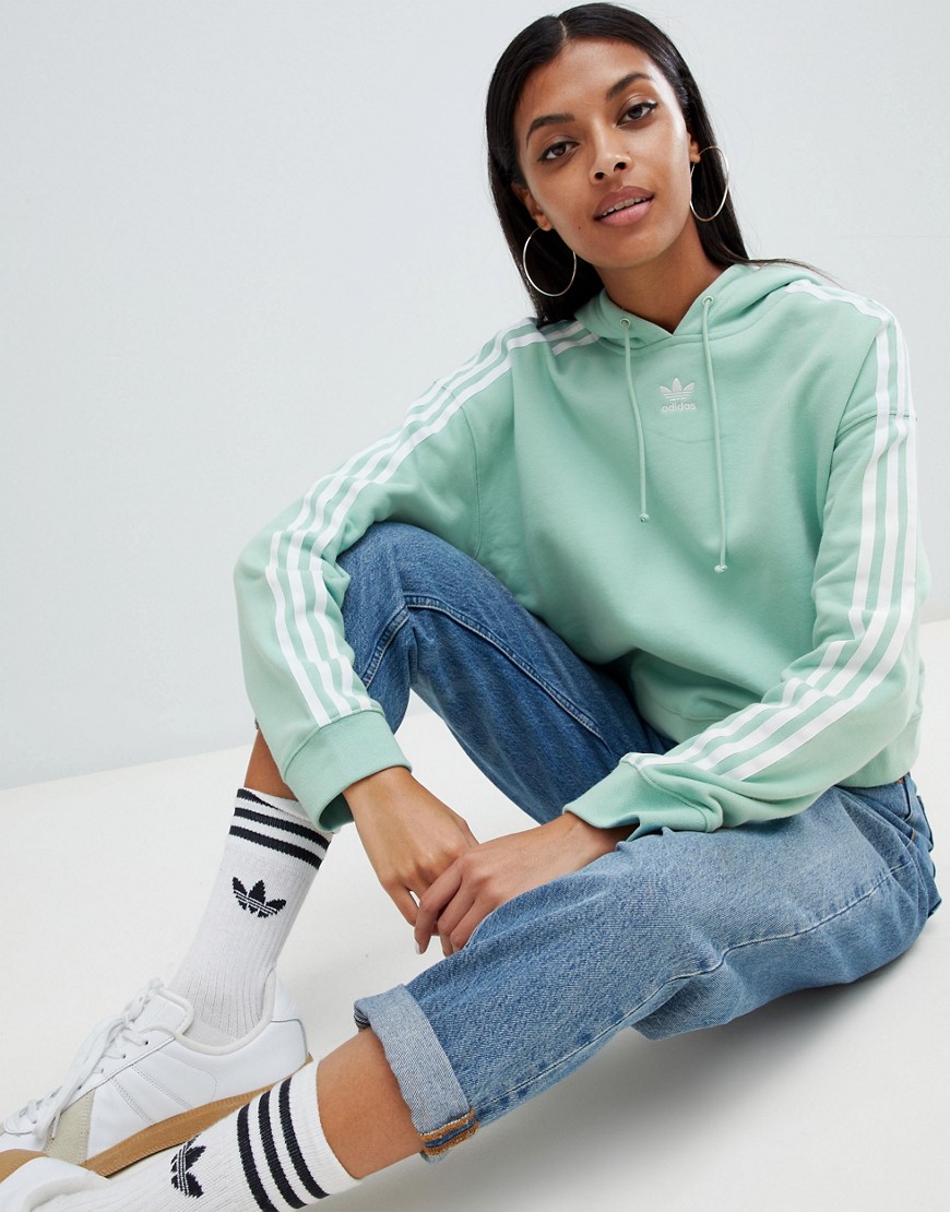 Adidas Originals – Grön kort huvtröja med tre ränder