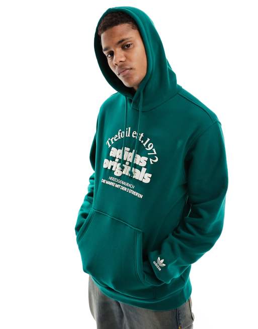 adidas Originals – Grön och naturvit huvtröja med tryck
