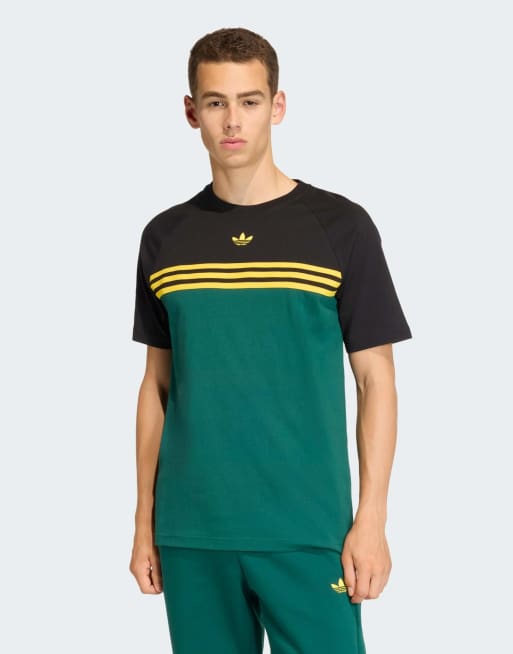 adidas Originals – Grön och svart t-shirt med ränder framtill