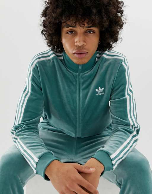 adidas Originals Grune Velours Trainingsjacke