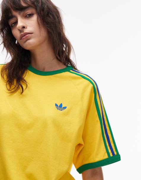 adidas Originals - Gul/grøn 3-stribet T-shirt - view 1