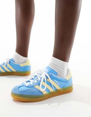 adidas Originals gum sole Gazelle Indoor trainers in blue and yellow