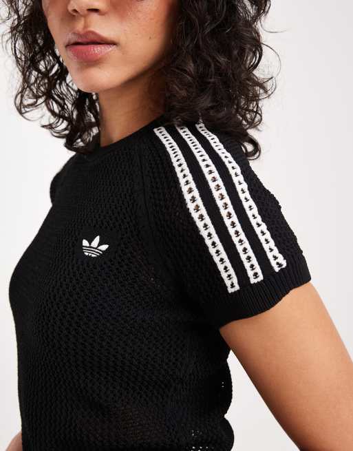 adidas Originals – Häkel-T-Shirt in Schwarz, 3 von 4