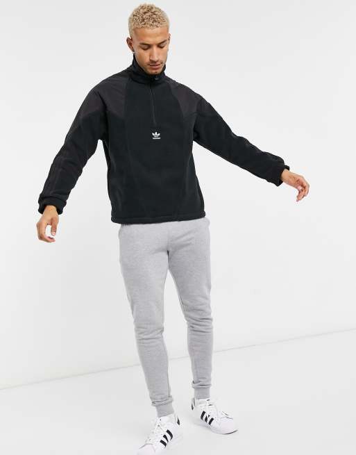 Adidas originals half zip fleece with mix material in black new arrivals