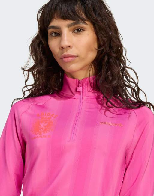 売れ筋商品|||アディダスオリジナルス Tシャツ レディース トップス HALF-ZIP GRAPHIC FOOTBALL  - Long sleeved top - semi lucid fuchsia adidas Originals Half-zip graphic football long-sleeve top