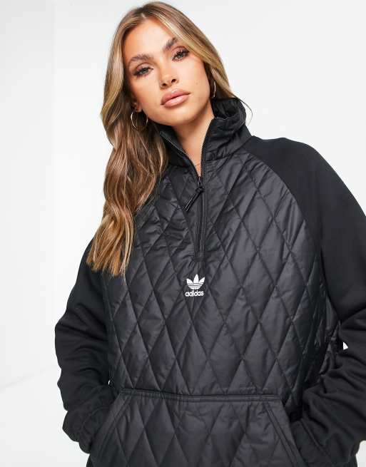 adidas Originals half zip quilted boyfriend track top in black | ASOS