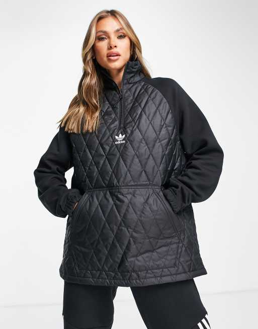 adidas Originals half zip quilted boyfriend track top in black | ASOS