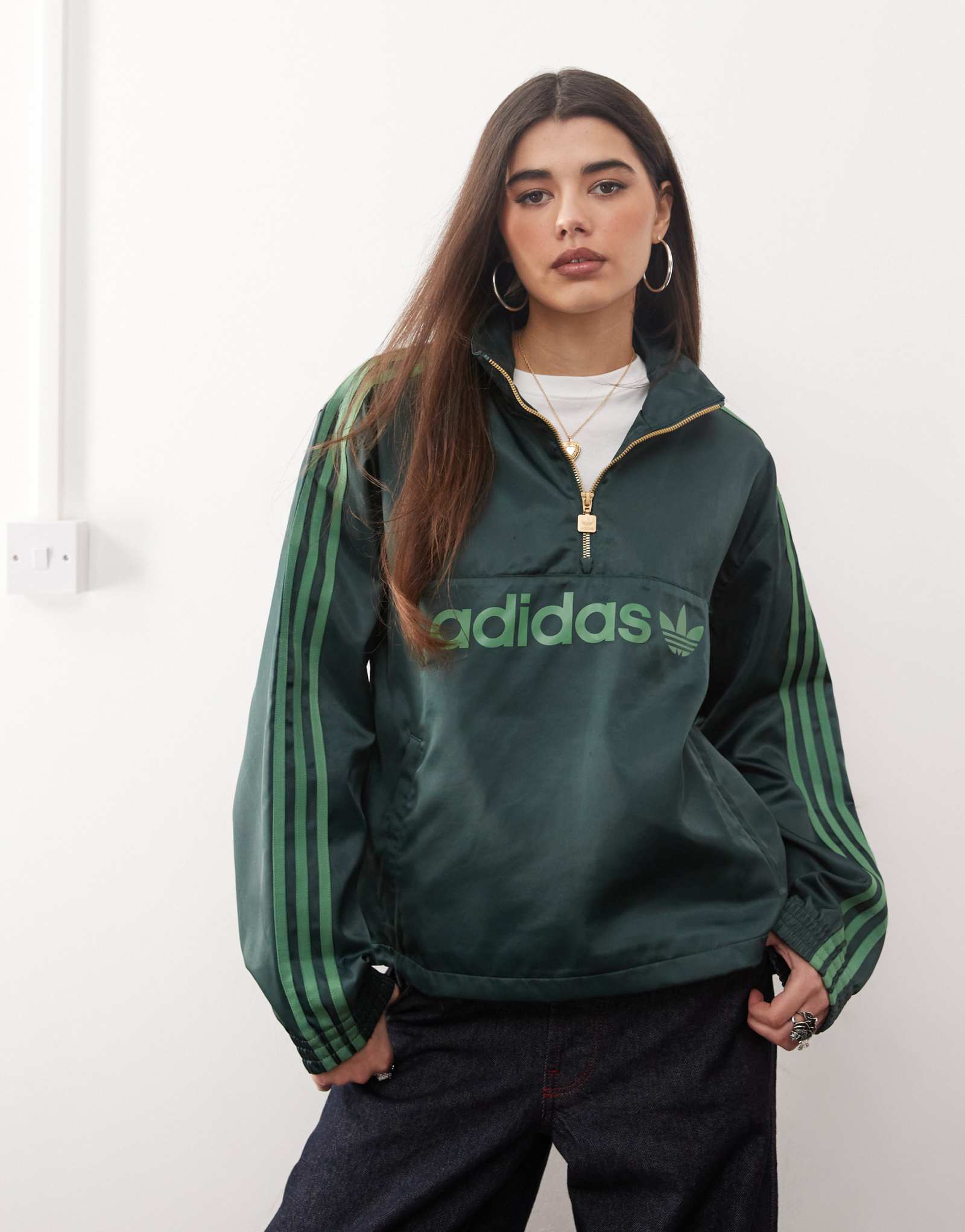 толстовка adidas Originals на молнии зеленого цвета