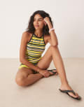 [adidas Originals] adidas Originals halterneck top in yellow striped towelling XS YELLOW