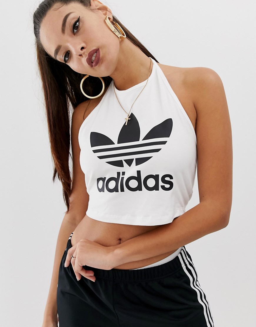 Adidas Originals - Haltertanktop met trefoil-logo in wit