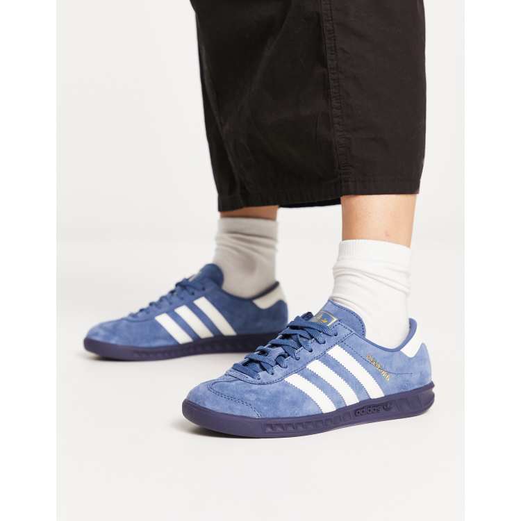 adidas Originals Hamburg sneakers in blue with gum sole