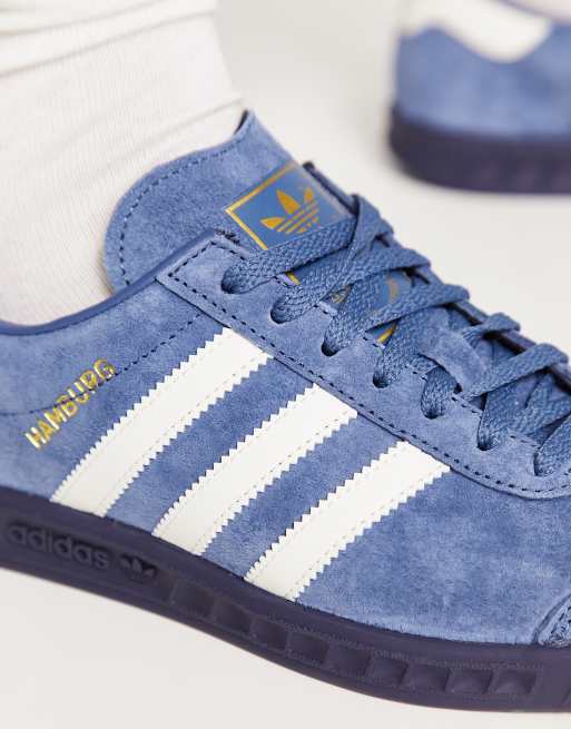 adidas Originals Hamburg trainers in blue with gum sole