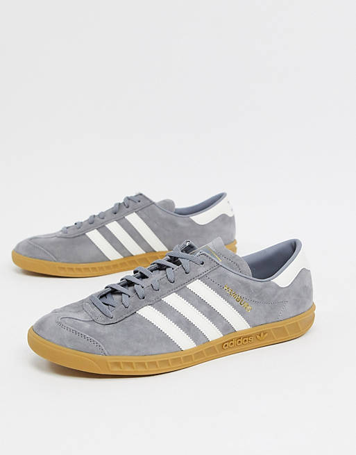 adidas Originals Hamburg trainers in grey with gum sole