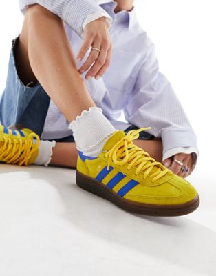 adidas Originals Handball Spezial gum sole trainers in yellow and blue - ASOS Price Checker