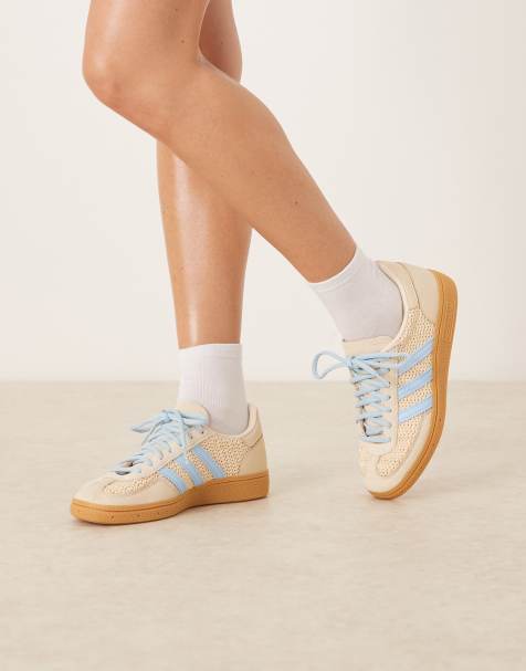 adidas Originals Handball Spezial crochet trainers in cream and light blue with gum sole - view 1