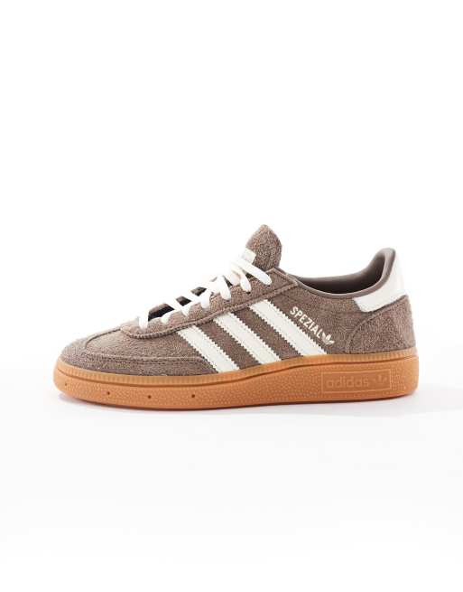 adidas Originals Handball Spezial gum sole sneakers in brown and white