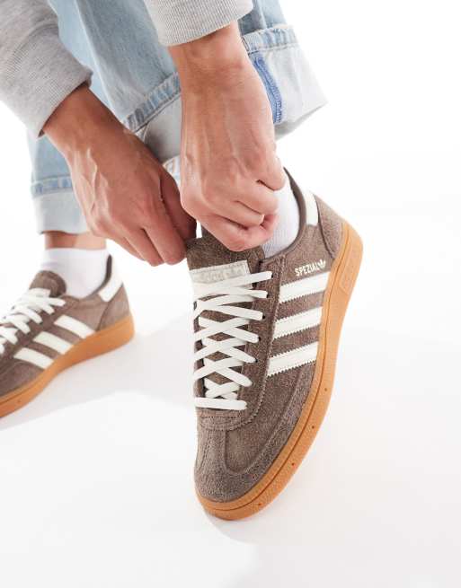 adidas Originals Handball Spezial gum sole sneakers in brown and white