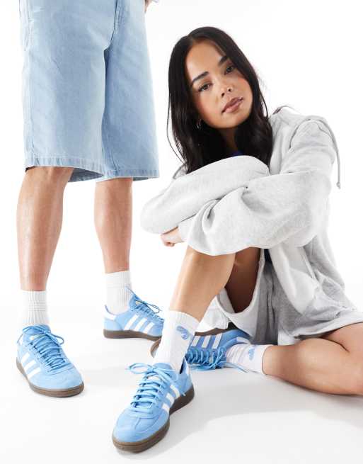 adidas Originals Handball Spezial gum sole sneakers in light blue 