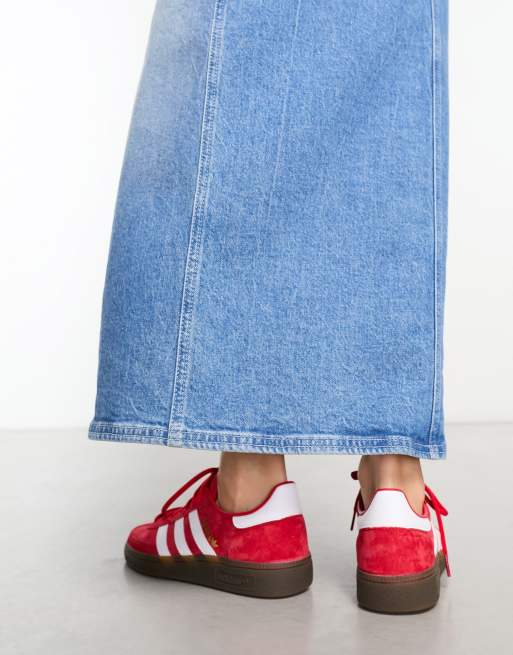 adidas Originals Handball Spezial gum sole sneakers in scarlet and