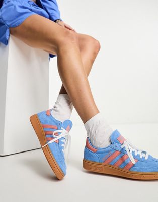adidas Originals Handball Spezial gum sole trainers in blue and peach - ASOS Price Checker