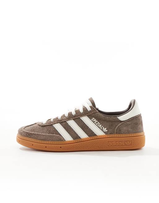 adidas Originals Handball Spezial gum sole sneakers in brown and white