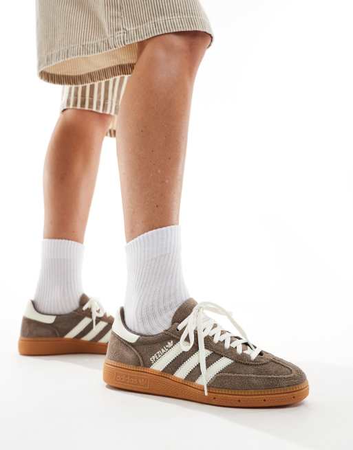 adidas Originals Handball Spezial gum sole sneakers in brown and white