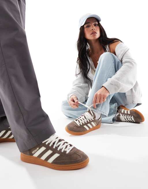 adidas Originals Handball Spezial gum sole sneakers in brown and white