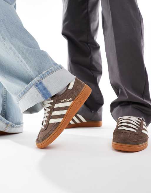 adidas Originals Handball Spezial gum sole sneakers in brown and white