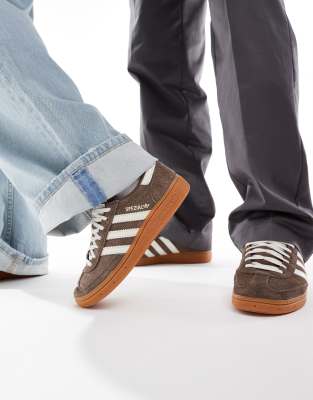 adidas Originals Handball Spezial gum sole sneakers in brown and white