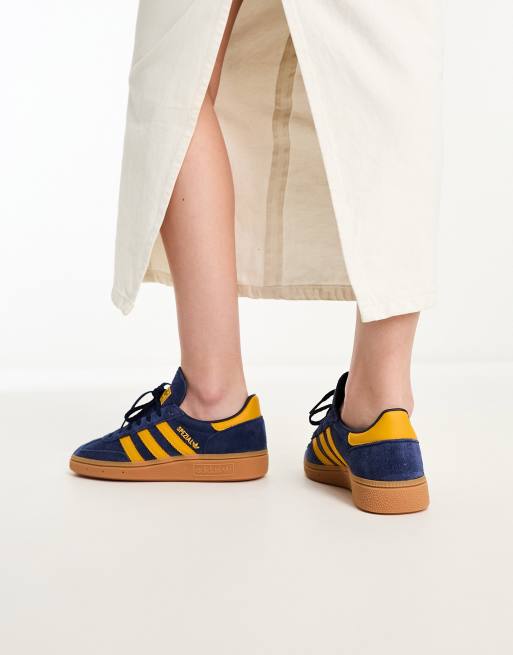 adidas Originals Handball Spezial gum sole trainers in dark navy and yellow