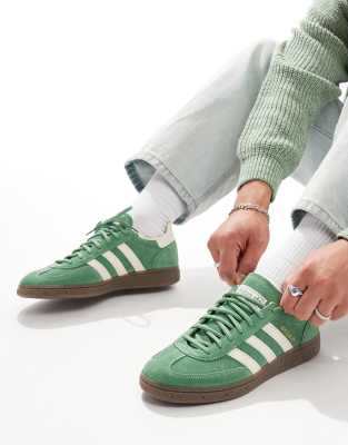 adidas Originals Handball Spezial gum sole trainers in green and white-Multi